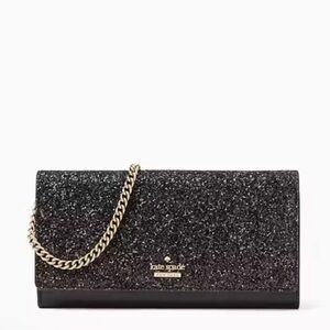 Kate Spade Black Sparkle Clutch with Gold Chain